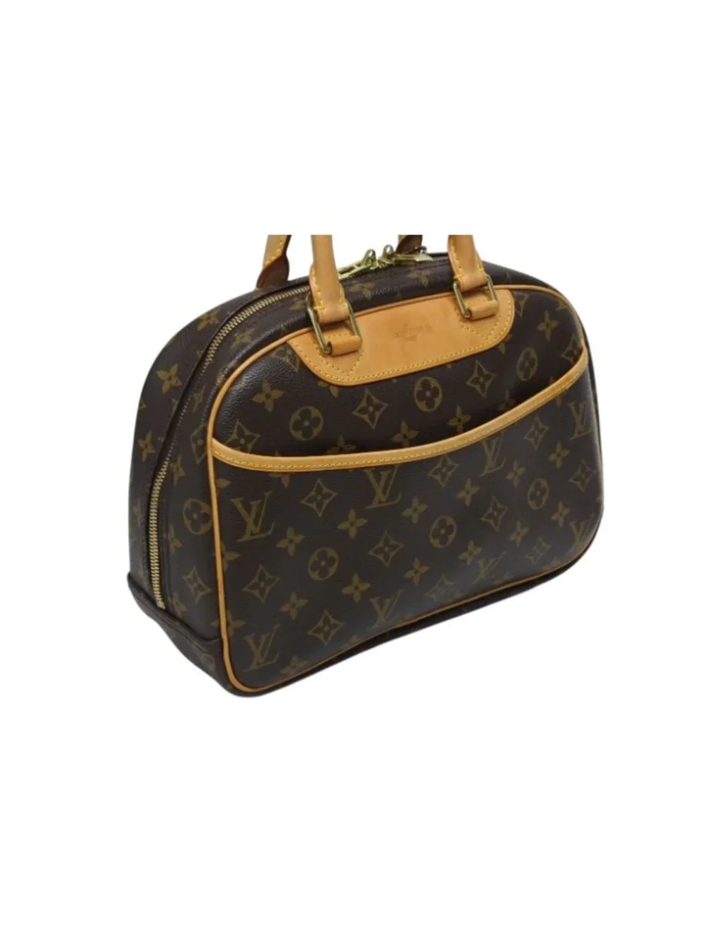 Louis Vuitton Trouville Handbag Monogram Brown Leather Gold